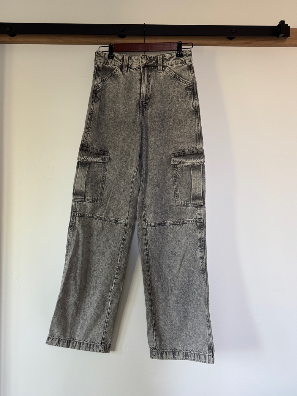 Women’s Grey Acid-Wash Cargo Jeans
